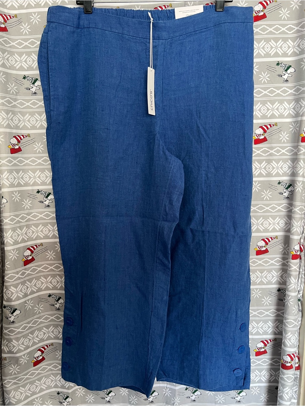 Chico's Wide-Leg Blue Linen-Blend Pull-On Chinos